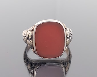 Art Nouveau 835 silver men's signet ring gold plated carnelian ring silver signet ring size 21 US 9 1/2