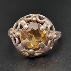 Art Nouveau Antique 830 Silver Ring Yellow Cut Stone Antique Ring Antique Jewelry Size 14 US 6 3/4