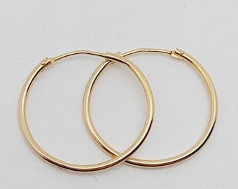 Modernos pendientes de aro de oro 585, 1,2 cm, joyería de oro genuino, sencillos y brillantes, regalo de aro para ella