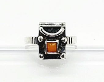Antique 835 silver ring, size 11 (51), with coral, rectangular, Art Deco style