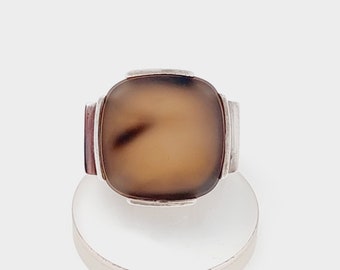 Taille 20 60 Antique 835 Argent Chevalière Homme Agate Pierre Art Nouveau Bague Argent Chevalière