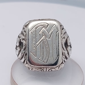 Misura 19 59 anello con sigillo da uomo antico iniziali HM MH 800 anello in argento Art Nouveau