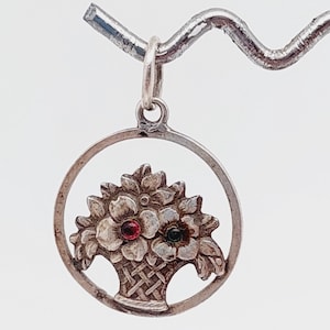 Antique silver pendant 800 silver Art Nouveau bouquet with garnet charm bracelet pendant lucky charm
