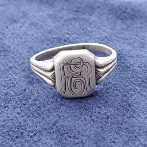 Gr 17 Antiker 835 Silber Frauen Siegelring Herrenring Initialen RE ER Silver Signet Ring
