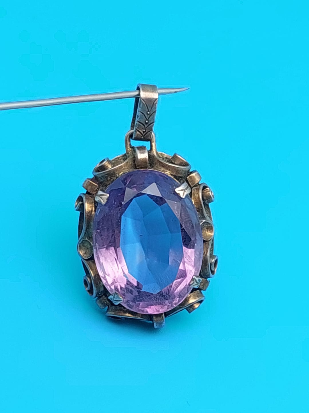 Antique Art Nouveau Silver Pendant Purple Cut Stone/glass - Etsy