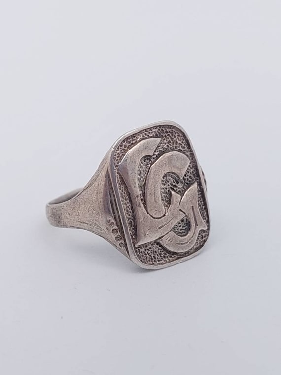 Antique Art Deco Silver Ring (800) With Engraving, Signet Ring 