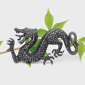 Nostalgische Drachen Brosche Sterling Silber Brosche Jugendstil Stil Markasiten