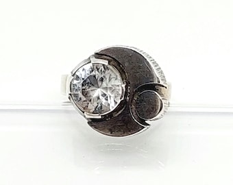 Nostalgic Finnish sterling silver ring by Sten & Laine with rock crystal, Nordform ring, size 21 (US 9 1/2)