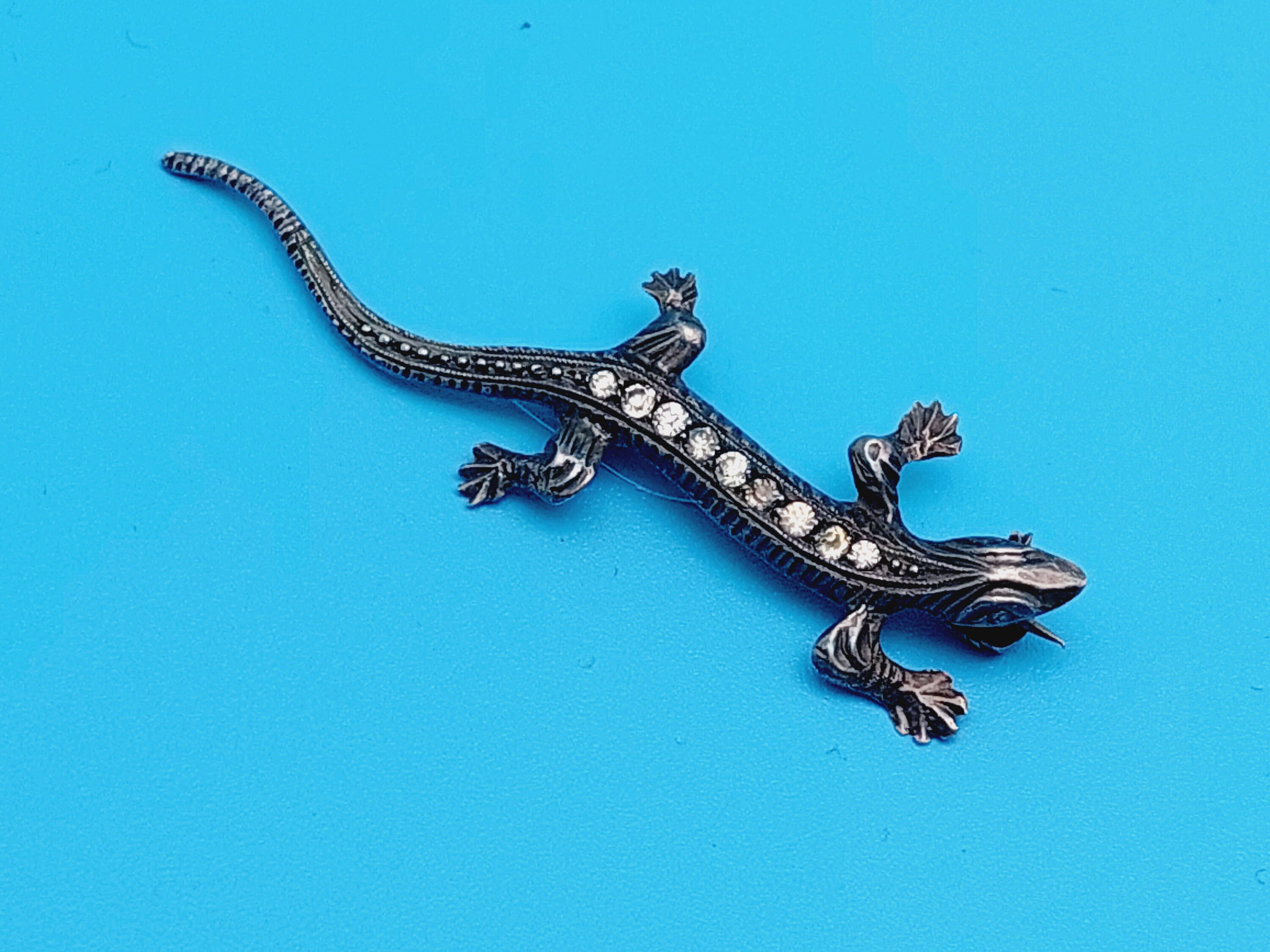 Broche Ancienne Argent 835 - Motif Lézard, Bijou Vintage Sans Marque