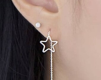 ¡NUEVO! Pendientes nostálgicos de plata 925 pendientes extraíbles estrella #T02
