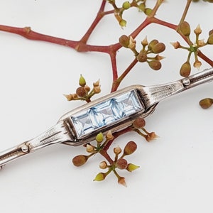 Antique 830 silver bar brooch light blue stones Art Deco brooch jewelry