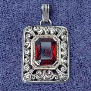 Antique 835 silver pendant red cut stone antique silver jewelry