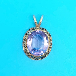 antique Art Nouveau silver pendant purple cut stone gold plated