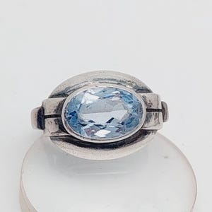 Antique 835 silver Art Nouveau ring with blue stone aquamarine colored size 13 US 6 1/2