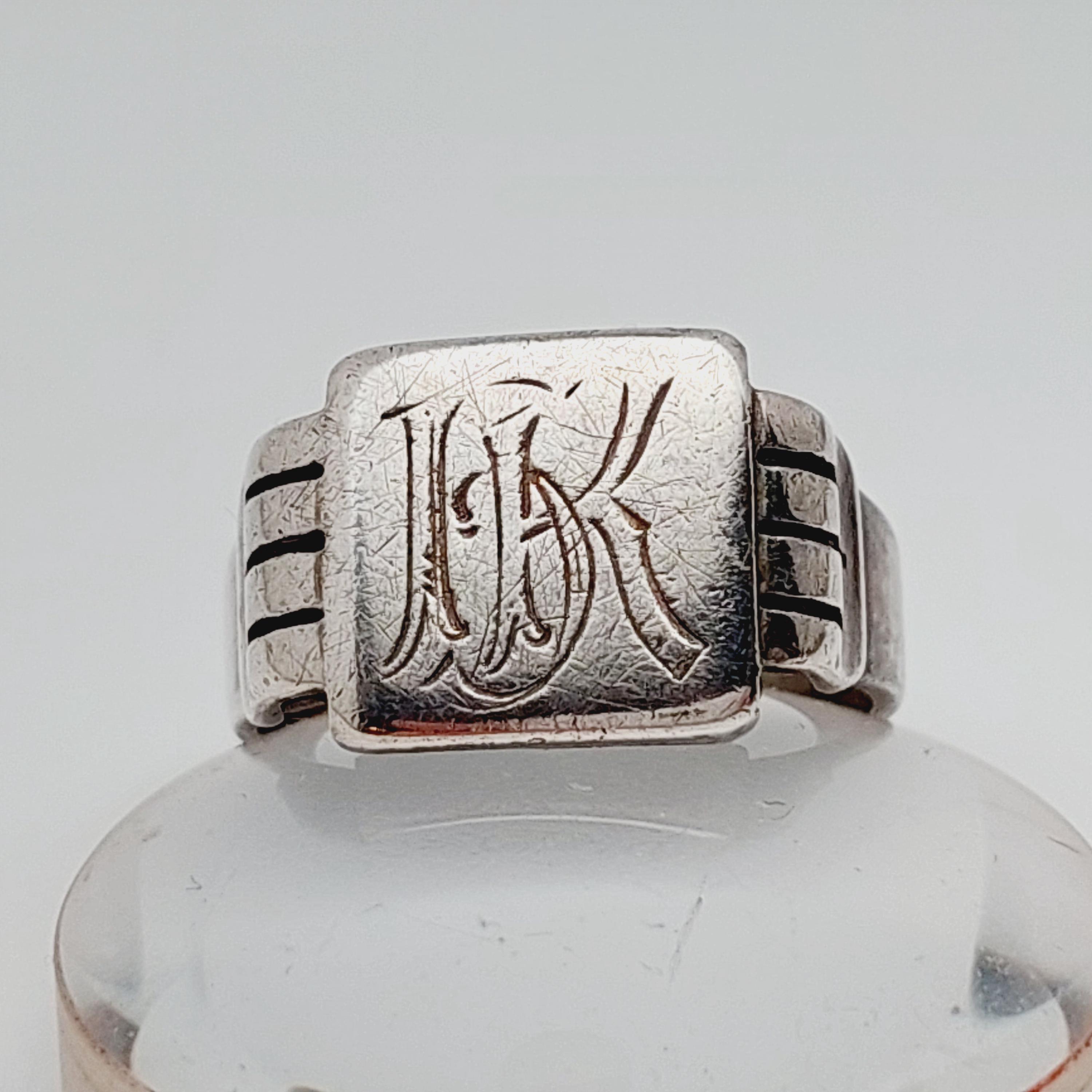 Bague Chevalière Homme En Argent Massif - Monogramme 'HO' - Taille 59 - Bijou Vintage - Occasion Très Bon état