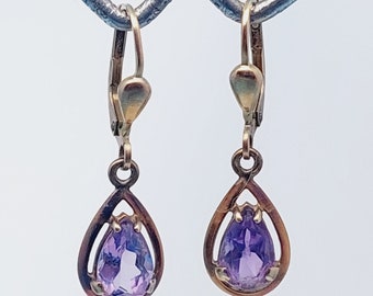 Antique 333 gold Art Nouveau earrings with purple stones, a gift for her, exclusively for women, 8K yellow gold