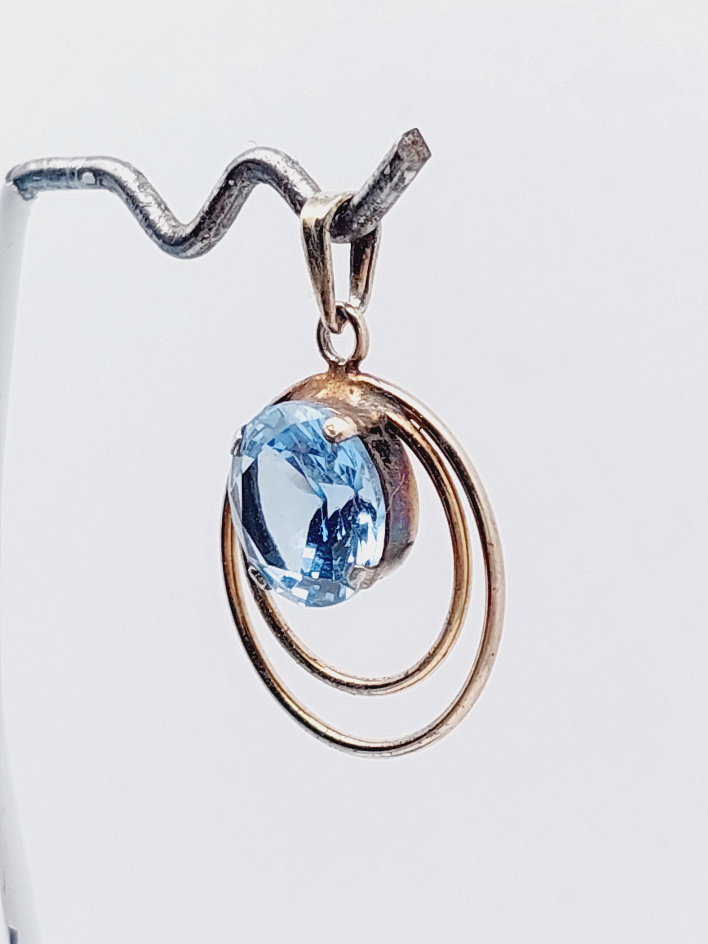Ancien Pendentif Art Nouveau - Métal Argenté, Pierre Bleue, Cercle Nacre