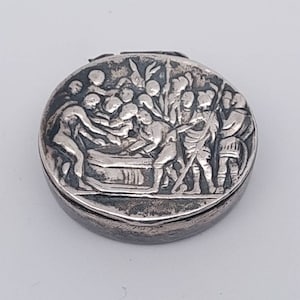 Antique solid 800 silver tin pill box pillbox with roses tin for pills