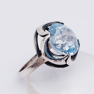 Size 13 53 Antique 830 Silver Ring Solitaire Ring Blue Aquamarine Colored Art Nouveau Ring