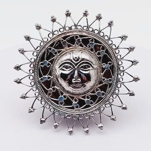 Antique solid 925 silver tin pill box sun with face pill box tin for pills