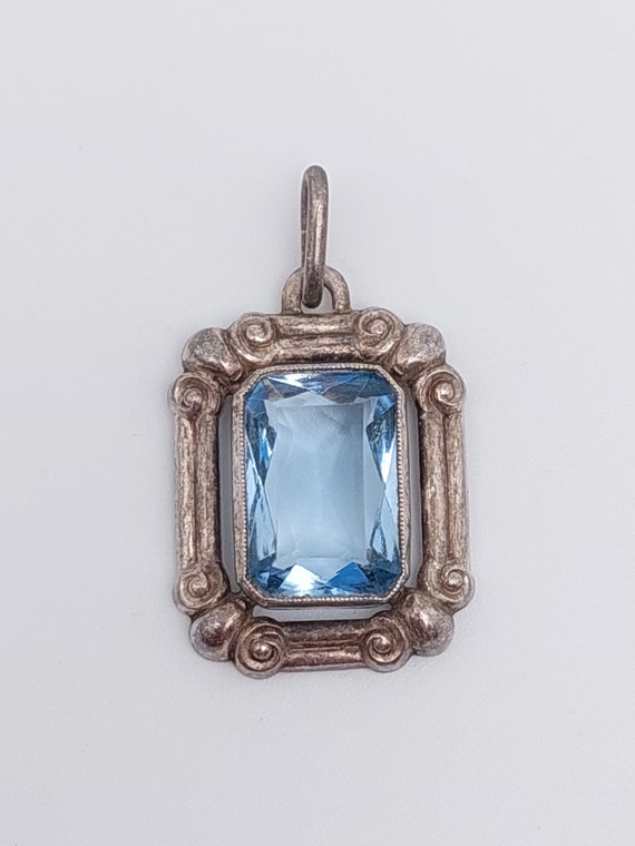 Antique silver pendant art deco with blue stone a… - image 1