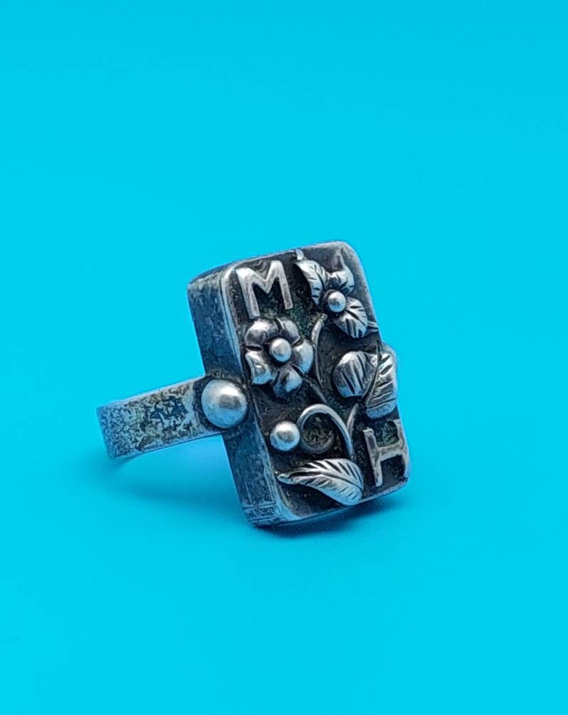 Bague Vintage Studentika Argent 800 - Taille 63 - Émail Bleu, Or, Blanc - Marque Wingolf