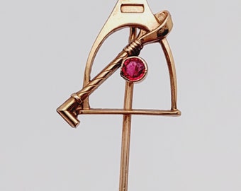 Biedermeier tie pin gold colour tombac pin lapel pin pin with garnet antique double brooch