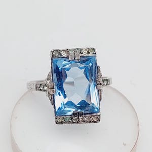 Antique 935 silver ring aquamarine colored stone light blue antique ring antique jewelry ring size 16 56