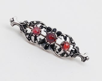 Broche Ancienne En Argent Et Grenats - XIXe Siècle - Restauration Ancienne à L'aiguille - Occasion
