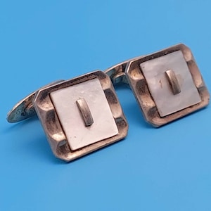 Antique Art Deco 835 silver cufflinks with mother of pearl