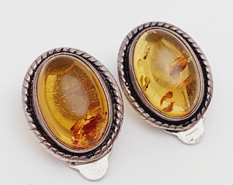 Vintage 925 argent ambre bijoux boucles d'oreilles clips d'oreille boucles d'oreilles ambre