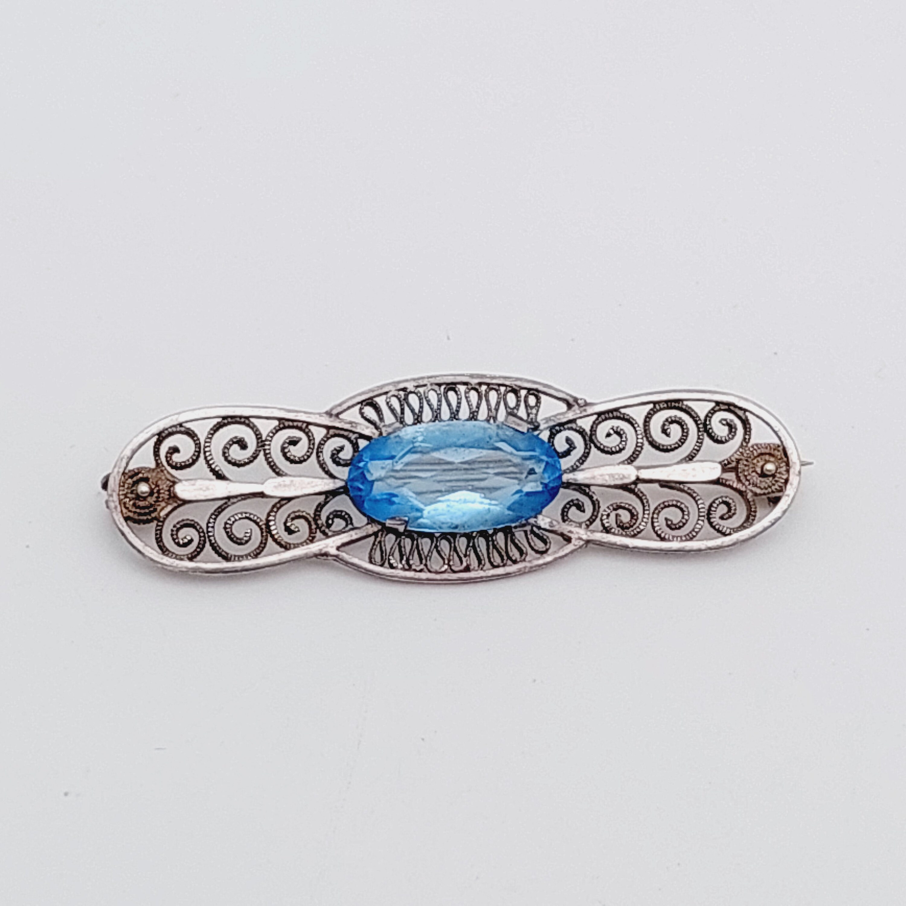 Belle Broche Ancienne Art Déco Années 1930/40 - Argent Avec Pierre Bleue - Occasion