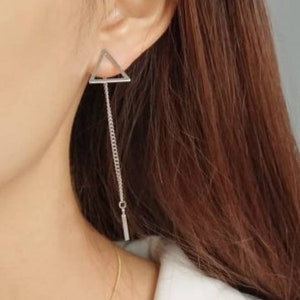 6.6 cm NEW! Nostalgic 925 silver earrings, pull-through earrings, hanging earrings, triangle #T017