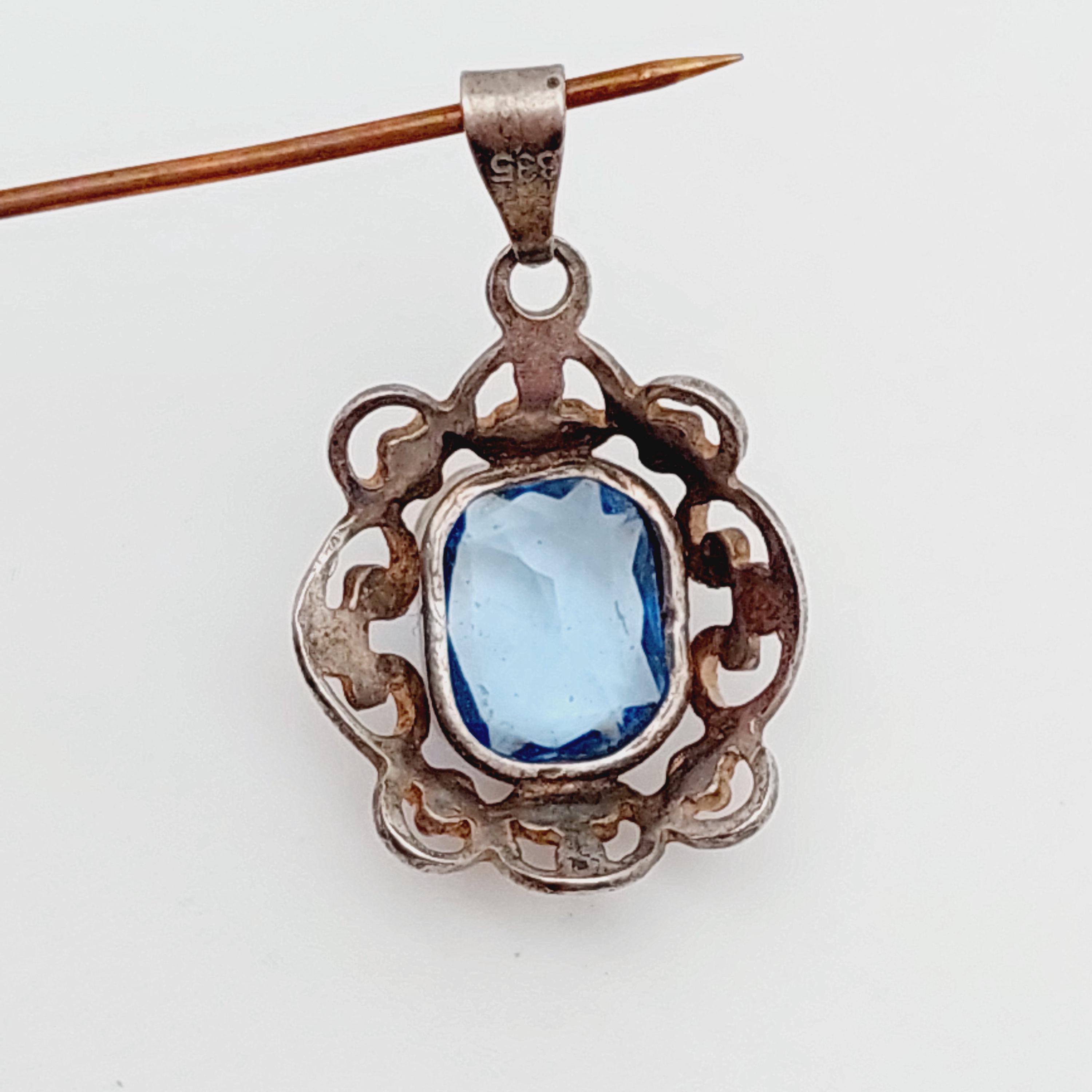 Collier Chaîne En Argent Massif 925 - Maille Art Nouveau Avec Pierre Bleue