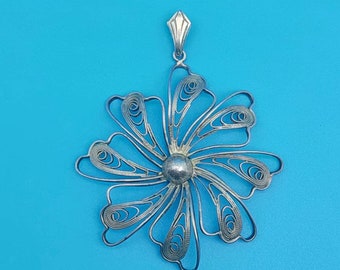 Art Nouveau 835er Silber Filigran Anhänger Schmuck 6 cm um 1920 floral Blume