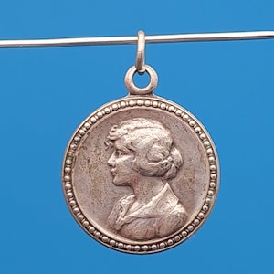 Antique Silver Pendant Art Nouveau Girl Charm Bracelet Pendant Lucky Charm