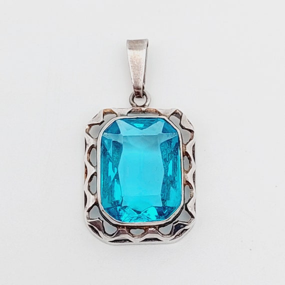 Pendentif Ancien Argent 830 Art Déco – Pierre Bleue Suisse/london, Allemagne, Fait Main