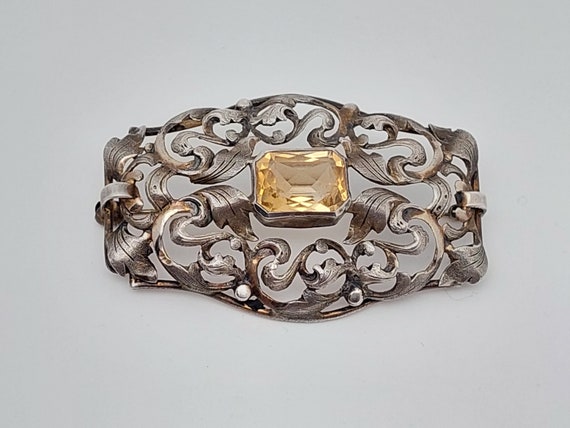 Antique silver brooch silver Art Nouveau yellow s… - image 7