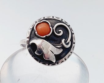 Antiker Ring mit Koralle Gr 9 Jugendstil