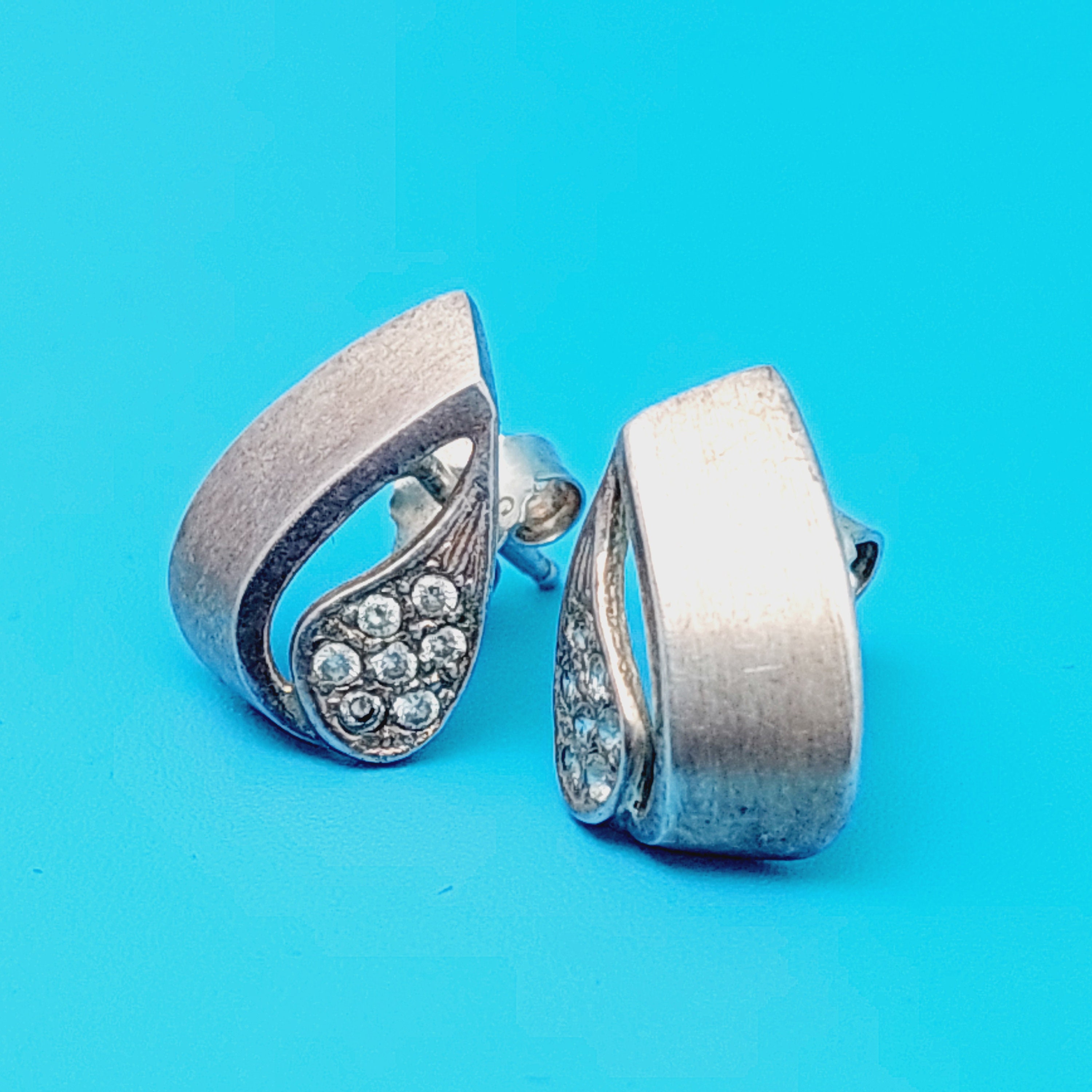 Boucles D'Oreilles Anciennes Argent Massif 925 à Clips - Serties Zircon - Occasion