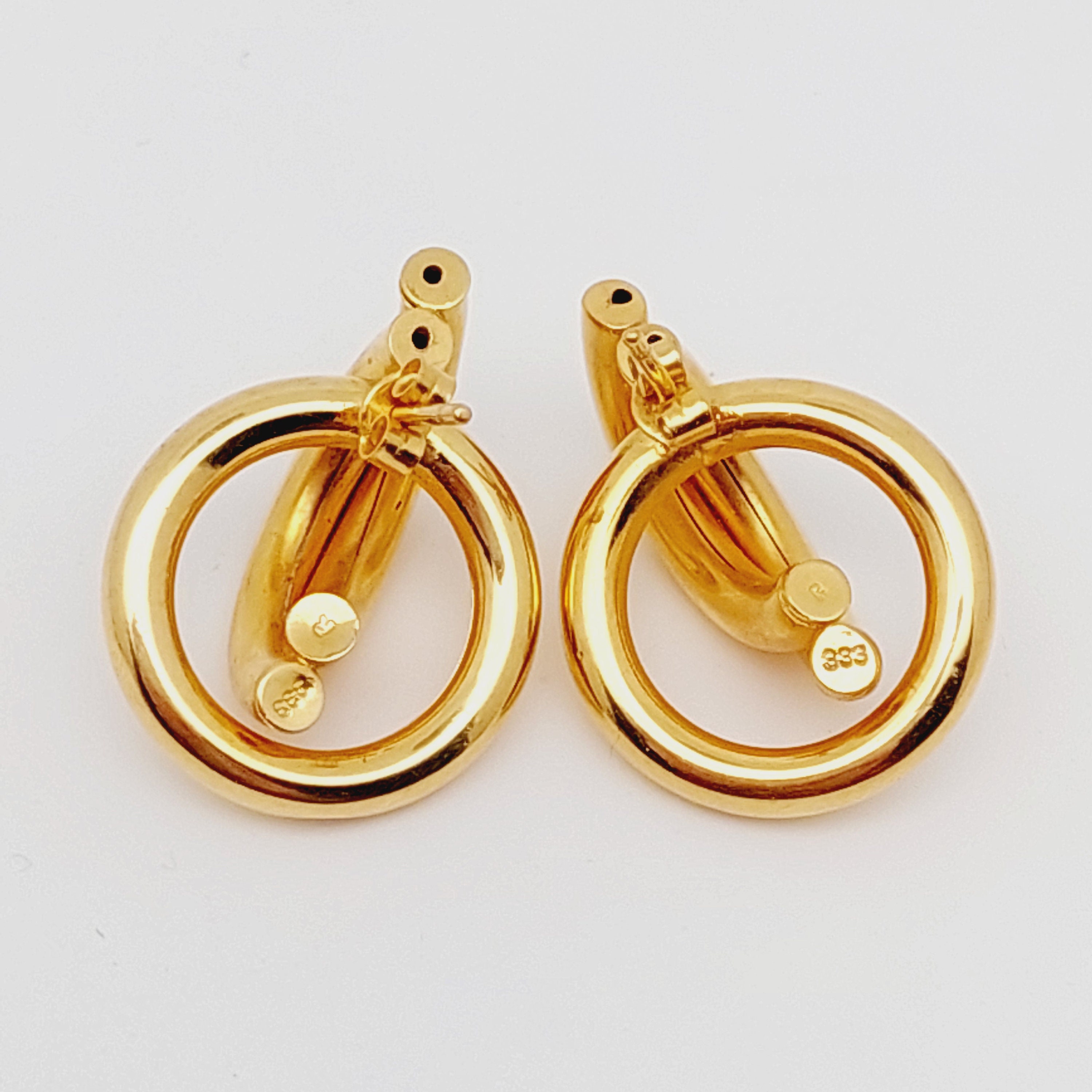 Boucles D'oreilles Créoles Articulées Or 333 Bicolore - 16 Mm, Or Blanc/jaune, Neuf Avec Emballage