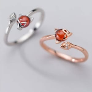 Size 13 Fox Ring Silver with Zirconia Open Ring 925 Silver Ring #TL024