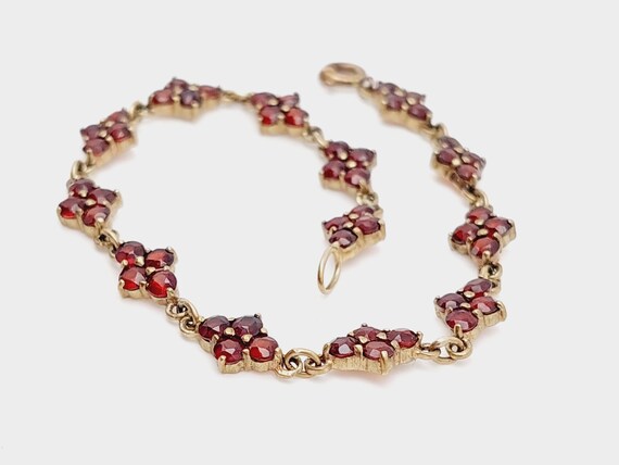 Bracelet Ancien En Grenat Naturel - Monture Plaqué Or Jaune - Couleur Bordeaux - Occasion Vintage