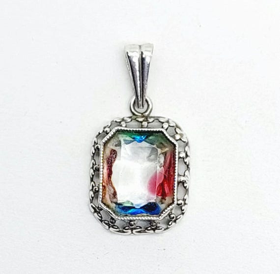Antiker Silber Anhänger mit geschliffenem Rheinkiesel 835er Silber Art Deco