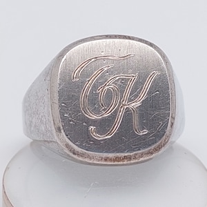 Antico anello con sigillo in argento 835 da uomo con iniziali TK KT gioielli antichi misura 25 US 11