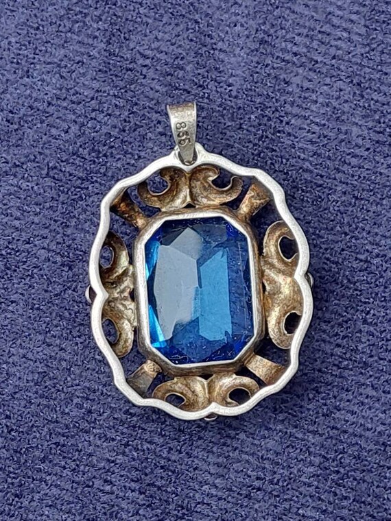Pendentif ancien allemand topaze bleue, pendentif en argent 800 fait main, art déco - France