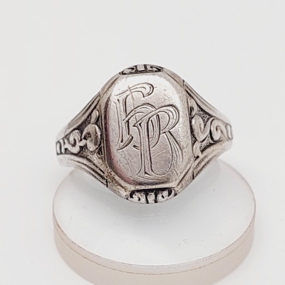 Gr 27 67 Antique Signet Ring 835 Silver Men's Ring Initials HB BH