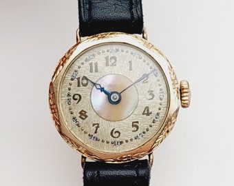 Antique ladies watch double with leather strap hand winding