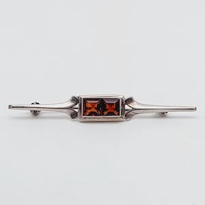 Beautiful antique 835 silver bar brooch red garnet stone brooch