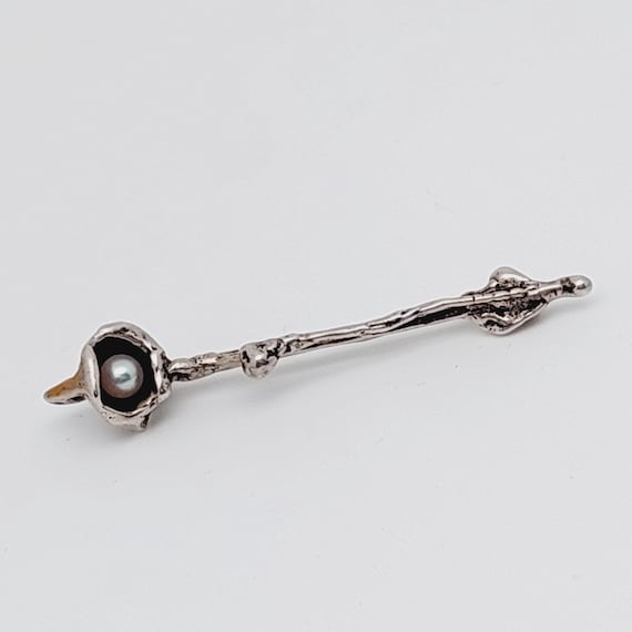 1970s Brooch Burkhard & Monika Oly Modernist Silver Designer with Pearl